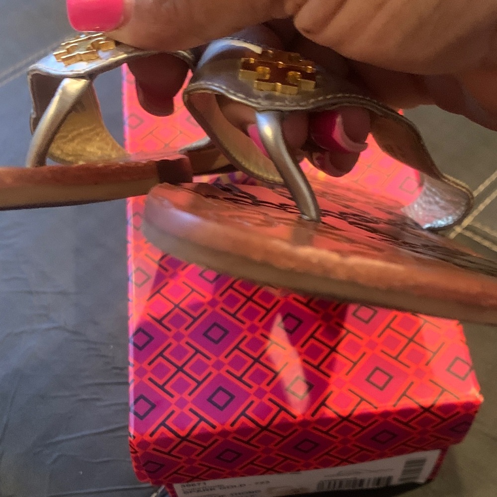 Tory Burch Metallic Silver and Brown Sandals - Picture 2 of 7